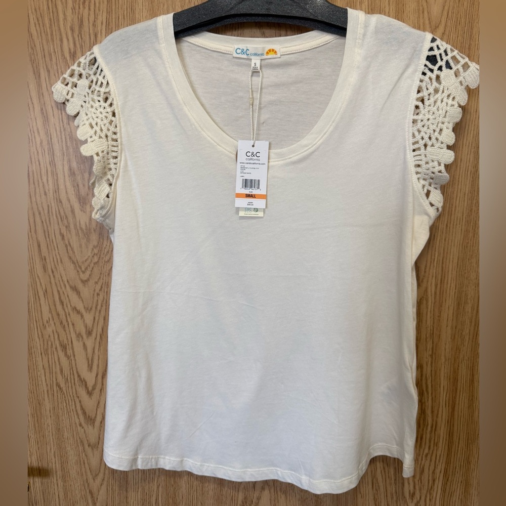C.C California Cream Cotton Lace Sleeve Top